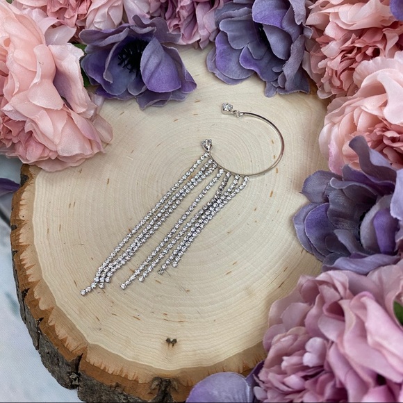 Glam Crystal Tassel Left Ear Cuff Clip Earring - Picture 8 of 16